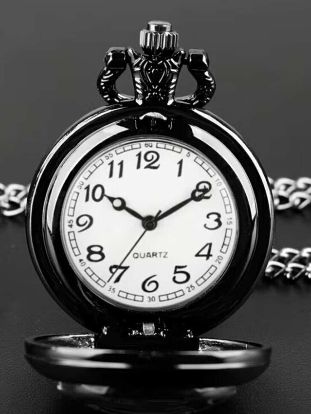 Black Wolf Pocket Watch with Chain and Quartz Movement - Picture 2 of 6